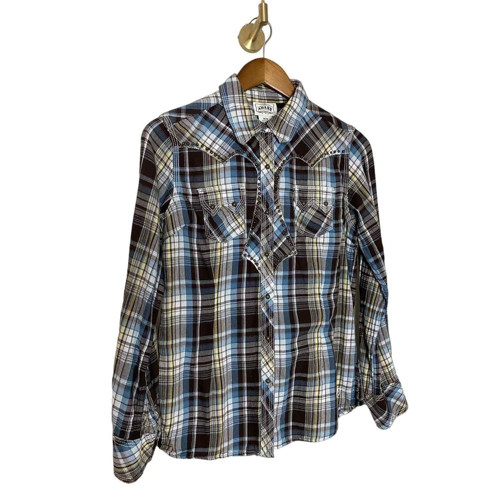 Ariat‎ Womes Pearl Snap Button Down Long Sleeve Plaid Studded Western Medium